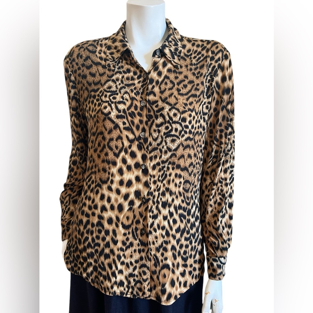 Kasper & Company ASL Leopard Print  Long Sleeve Top Size 10